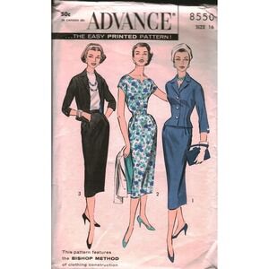 Vintage Advance 8550 Sewing Pattern 1950s Misses Dress Jacket Two Piece Suit 16